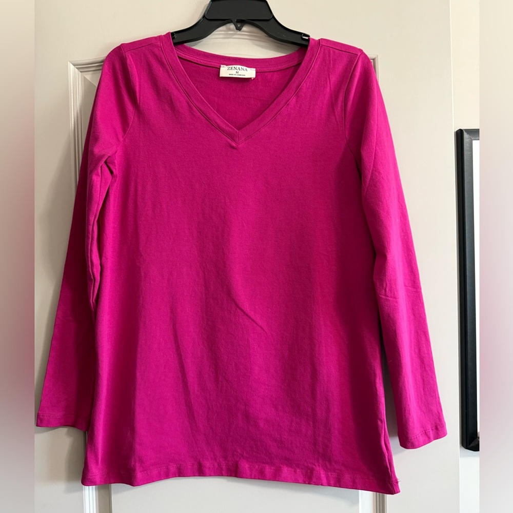 Zenana Outfitters Fuchsia V-Neck Long Sleeve Top